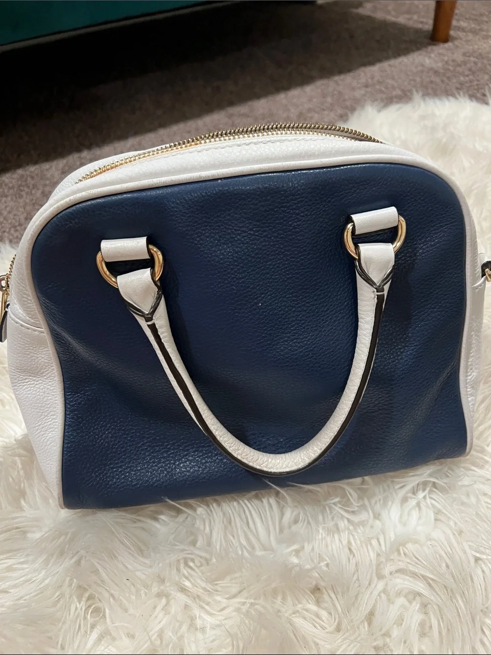 Michael Kors Navy and White Dome Satchel with Tassel Charm